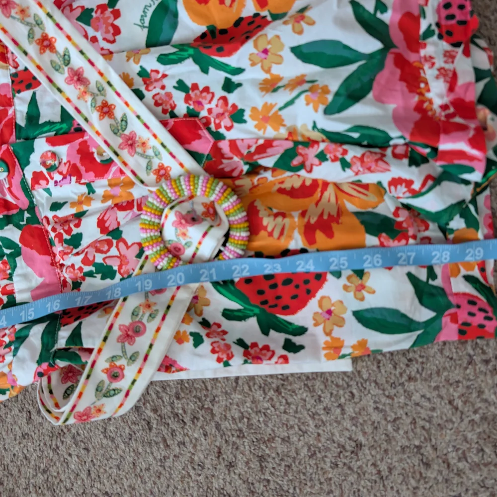 Farm Rio Strawberry Mixed Floral Shorts Jumpsuit NWT Size S Beaded Belt Romper - Picture 8 of 10